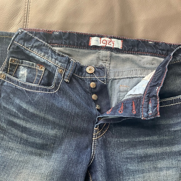 NWOT 1921 Western Glove Works 32/34 Relaxed Distressed Button Fly Jeans Blue - Picture 4 of 10